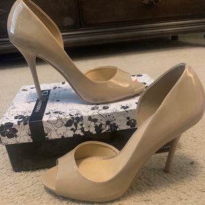 Nude open toe heels